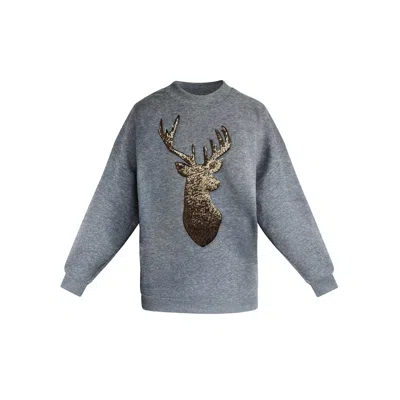 Toma Women's Grey / Gold Gold Reindeer Christmas Sequin Grey Sweatshirt In Gray