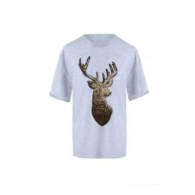 Toma Women's Grey / Gold Reindeer Christmas Gold Sequin Grey T-shirt In White