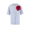 Toma Women's Grey / Pink Flower Grey Cotton T-shirt With Top Side Fuchsia Sequin Rose In Blue