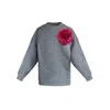 Toma Women's Grey / Pink Sweatshirt With Top Side Pink Sequin Rose In Multi