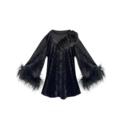 Toma Women's Jess Mini Black Velvet Dress With Black Shoulder Appliqué