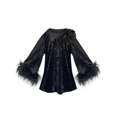 Toma Women's Jess Mini Black Velvet Dress With Shoulder Appliqué