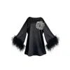 Toma Women's Jess Mini Little Black Party Dress With Silver Sequin Flower In Black