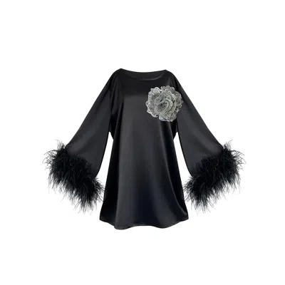 Toma Women's Jess Mini Little Black Party Dress With Silver Sequin Flower