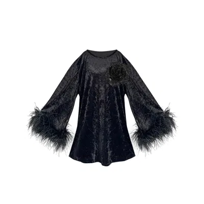 TOMA WOMEN'S JESS MINI LITTLE BLACK VELVET DRESS BLACK FLOWER