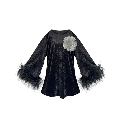 Toma Women's Jess Mini Little Black Velvet Dress White Flower