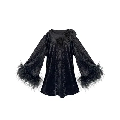 Toma Women's Jess Mini Velvet Black Dress With Shoulder Appliqué