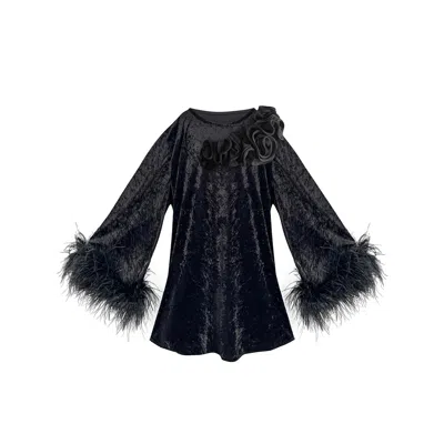 Toma Women's Jess Mini Velvet Dress With Shoulder Black Appliqué