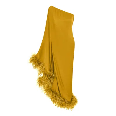 Toma Women's Mustard Gold Star One Shoulder Party Romantic Feathers Dress In Yellow