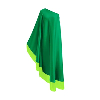 Toma Women's Neon Green Fringe Off Shoulder Midi Dress