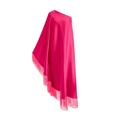 Toma Women's Neon Pink Fringe Off Shoulder Fuchsia Pink Midi Dress