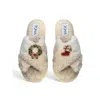 Toma Women's Neutrals Classic  Faux Fur Open Toe Christmas Beige Slippers In Gold