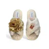 Toma Women's Neutrals Classic  Faux Fur Open Toe Gold Sequin And Popcorn Beige Slippers In Gold