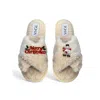 Toma Women's Neutrals Classic  Faux Fur Open Toe Merry Christmas Beige Slippers In Nude
