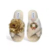 Toma Women's Neutrals Classic  Open Toe Gold Sequin Flower And Christmas Wreath Beige Slippers In Neutral