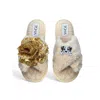 Toma Women's Neutrals Classic  Open Toe Gold Sequin Flower And Dog Nine Beige Slippers In Gold