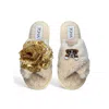 Toma Women's Neutrals Classic  Open Toe Gold Sequin Flower And Dog Seven Beige Slippers In Multi