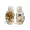 Toma Women's Neutrals Classic  Open Toe Gold Sequin Flower And Dog Twelve Beige Slippers In Neutral