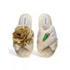 Toma Women's Neutrals Classic  Open Toe Gold Sequin Flower And Ice Cream Beige Slippers In Multi