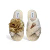 Toma Women's Neutrals Classic  Open Toe Gold Sequin Flower And Popcorn Beige Slippers In Multi