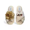Toma Women's Neutrals Classic  Open Toe Gold Sequin Flower Joy Beige Slippers In Neutral