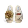 Toma Women's Neutrals Classic  Open Toe Gold Sequin Flower Merry Christmas Beige Slippers In Neutral