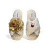 Toma Women's Neutrals Classic  Open Toe Gold Sequin Flower Merry Christmas Cupcake Beige Slippers In Neutral
