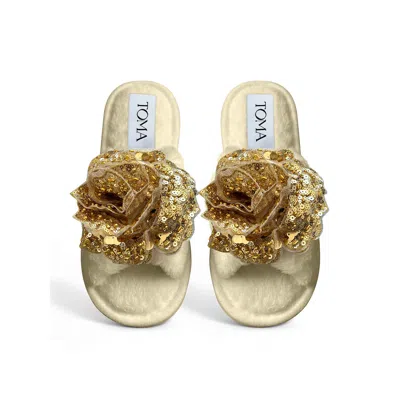 Toma Women's Neutrals / Gold Classic  Faux Fur Open Toe Beige Slippers In Multi