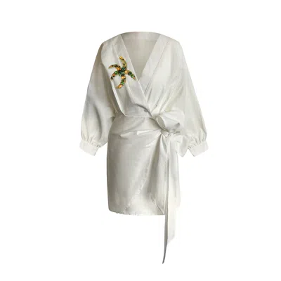Toma Women's Neutrals Holiday Linen Dress With Green Starfish Rhinestone Spring Summer Vacation