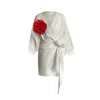 Toma Women's Neutrals Holiday Linen Dress With Red Flower Spring Summer Vacation