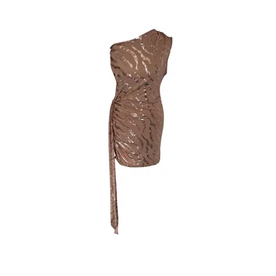 Toma Women's Neutrals Zulu Off-shoulder Gold Sparkle Mini Bodycon Party Dress In Brown