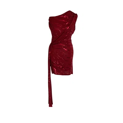 Toma Women's Off-shoulder Red Sparkle Mini Bodycon Party Dress