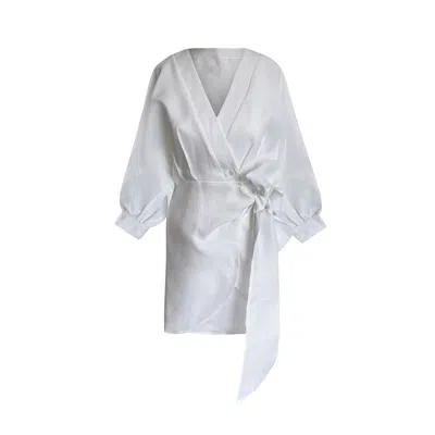 Toma Women's Off White Linen Summer Vacation Wrap Party Holiday Wedding Kimono Kaftan Vacation Dress
