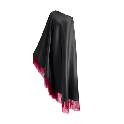 Toma Women's Pink / Black Pink Fringe Off Shoulder Summer Glam Maxi Black Dress In Multi