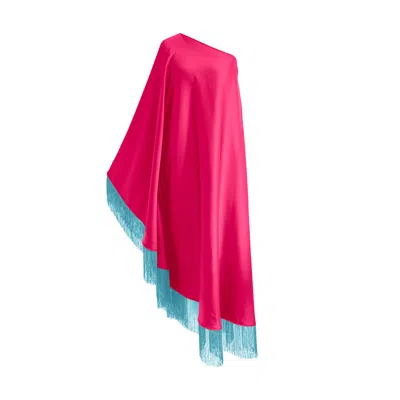 Toma Women's Pink / Blue Baby Blue Fringe Off Shoulder Glam Fuchsia Midi Dress