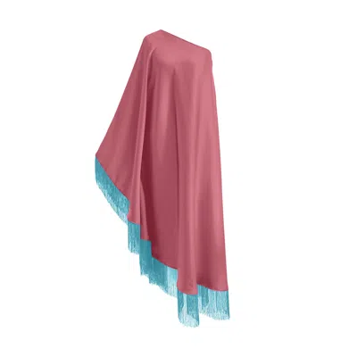 Toma Women's Pink / Blue Baby Blue Fringe Off Shoulder Glam Powder Pink Midi Dress
