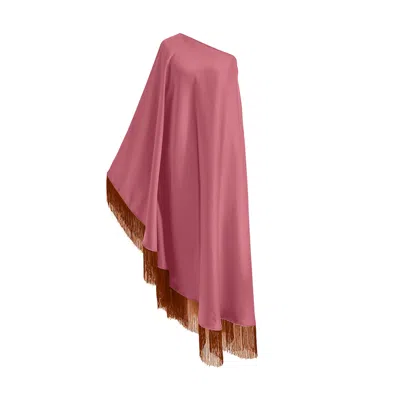 Toma Women's Pink / Brown Brown Fringe Off Shoulder Dusty Pink Glam Maxi Dress In Multi