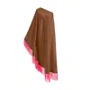 Toma Women's Pink / Brown Neon Pink Fringe Off Shoulder Brown Midi Dress In Multi