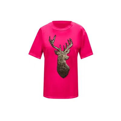 Toma Women's Pink / Gold Gold Reindeer Christmas Sequin Pink T-shirt In Multi