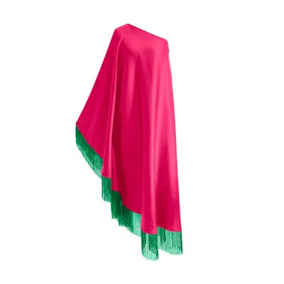 Toma Women's Pink / Green Green Fringe Off Shoulder Fuchsia Pink Glam Maxi Dress In Multi