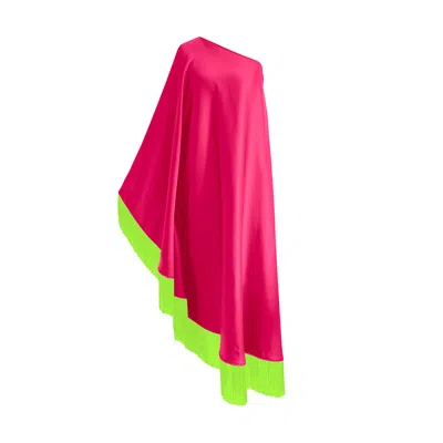 Toma Women's Pink / Green Neon Green Fringe Off Shoulder Fuchsia Pink Midi Dress In Multi