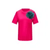 Toma Women's Pink / Green Pink Cotton T-shirt With Green Side Sequin Rose In Pink