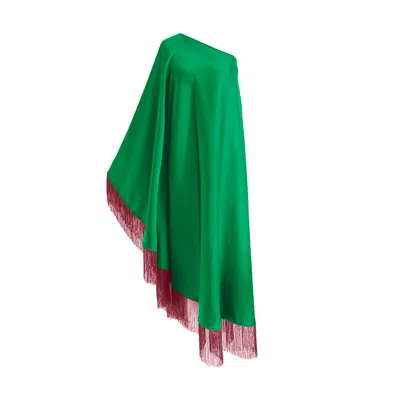 Toma Women's Pink / Green Pink Powder Fringe Off Shoulder Summer Glam Maxi Green Dress In Multi