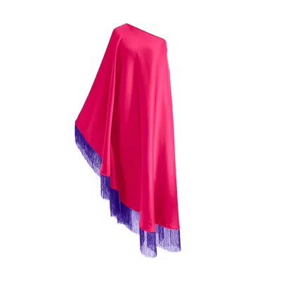 Toma Women's Pink / Purple Purple Fringe Off Shoulder Fuchsia Glam Maxi Black Dress In Multi