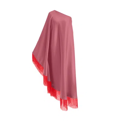 Toma Women's Pink / Red Red Fringe Off Shoulder Dusty Pink Glam Maxi Dress In Multi