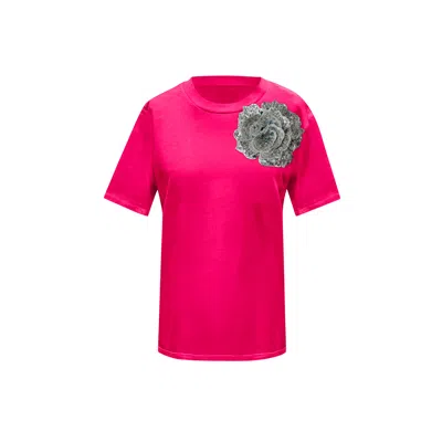 Toma Women's Pink / Silver Pink Cotton T-shirt With Silver Side Sequin Rose In Multi