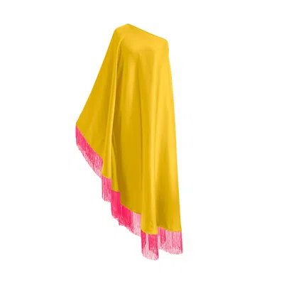 Toma Women's Pink / Yellow Neon Pink Fringe Off Shoulder Yellow Midi Dress In Multi