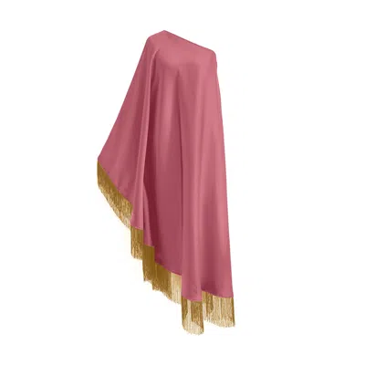 Toma Women's Pink / Yellow Yellow Fringe Off Shoulder Dusty Pink Glam Maxi Dress In Multi