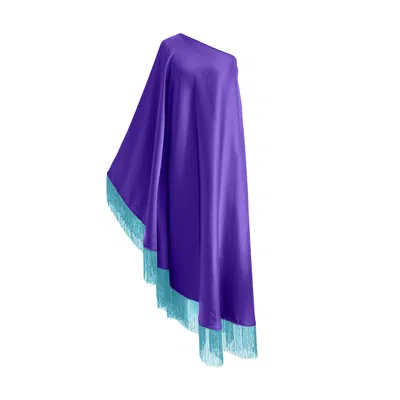 Toma Women's Purple / Blue Baby Blue Fringe Off Shoulder Glam Purple Midi Dress In Multi