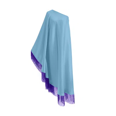 Toma Women's Purple / Blue Purple Fringe Off Shoulder Baby Blue Midi Dress In Multi